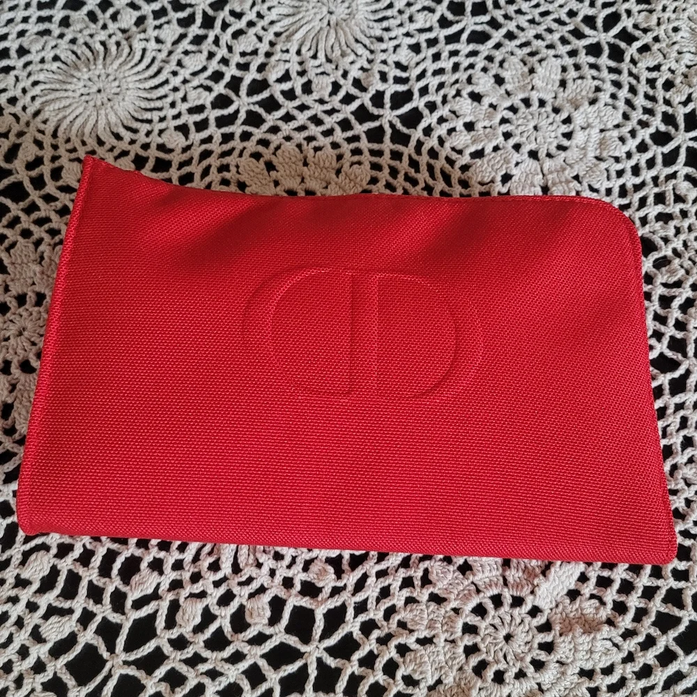Dior‎ Red Canva Pouch Silver Logo Zip NIB